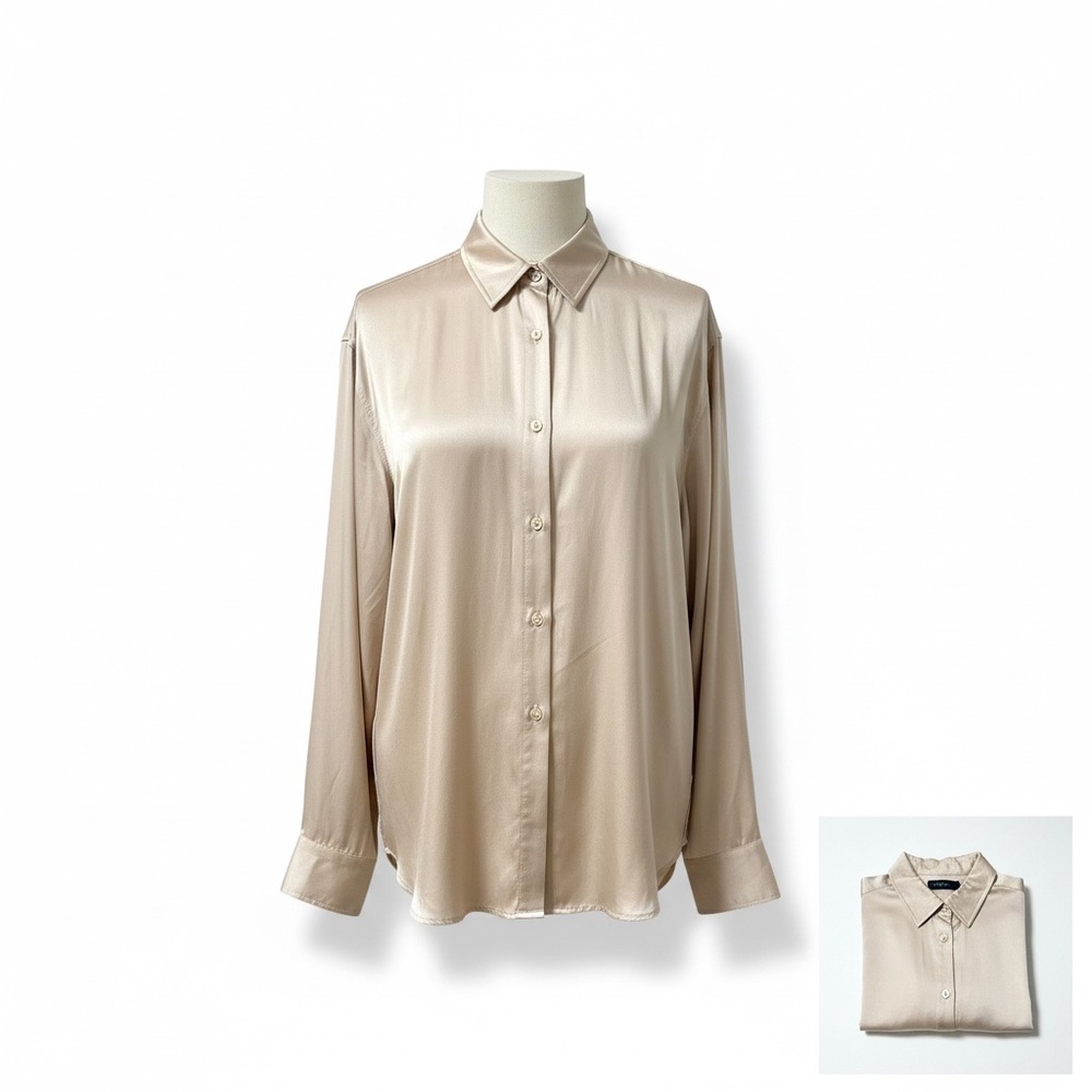 Forever 21 Cream Satin Button Down Shirt